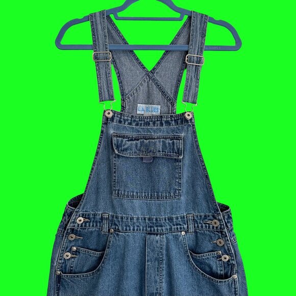 L.A. Blues Overalls Y2K Medium Carpenter Bib Pants Vintage 90s Denim Women - Picture 1 of 15